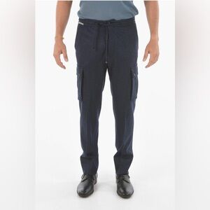 CORNELIANI VIRGIN WOOL PANTS WITH WAIST DRAWSTRING AND MAXI SIDE POCKETS navy 40